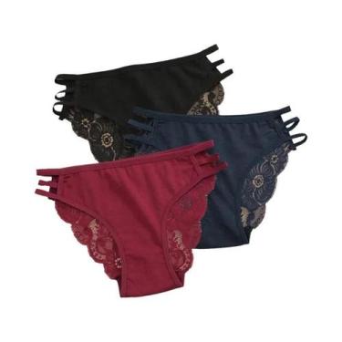 Imagem de Conjunto De Calcinhas Sexy Femininas Em Renda Floral Com Cintura Baixa