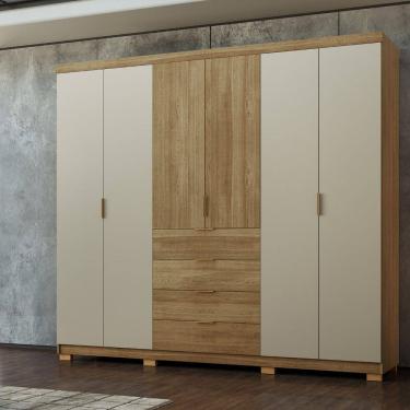 Imagem de Guarda-roupa 6 Portas e 4 Gavetas Dubai Ouro Marrom/Cinza
