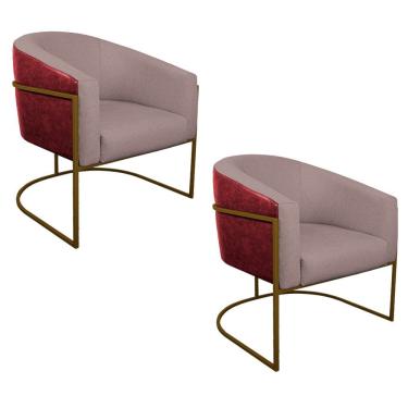 Imagem de Kit 02 Poltronas Dourado Vermelho E Linho Rosê