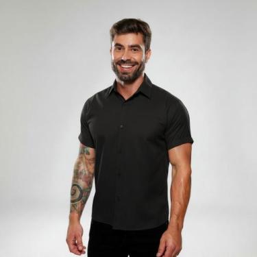 Imagem de Camisa Social Lisa Masculina Manga Curta Slim Fit - Mitchelgutto, Pret