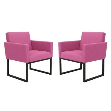 Imagem de Kit 2 Poltronas Reforçada Para Recepção Base Metálica Preto - Móveis M