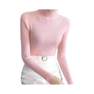 Imagem de Suéter Feminino De Gola Alta Slim Fit Para Outono/Inverno, Tricô Vinta