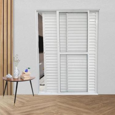 Imagem de Porta Balcão de Alumínio 3 Folhas Móveis 210 X 160cm com Fechadura Lin