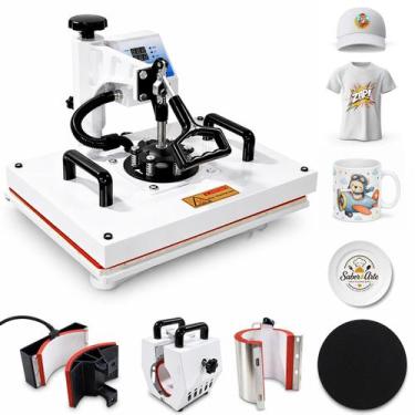 Imagem de Prensa Térmica Sublimação 6 em 1 38x29cm Plana Camiseta Canecas Boné P