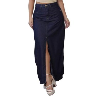 Imagem de Saia Longa Jeans com Fenda Feminina RI19 - 76779, Jeans escuro, 36