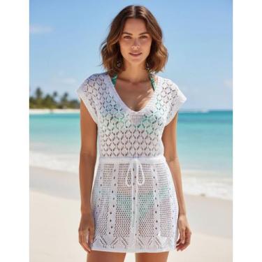 Imagem de Saida De Praia Tricot Decote V Rendada Giuliana Marques, Branco, M