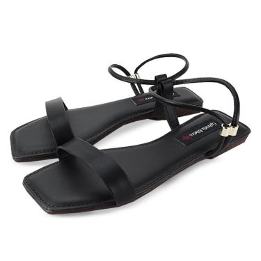 Imagem de Sandália Rasteira Feminina Bico Quadrado Moderna Conforto