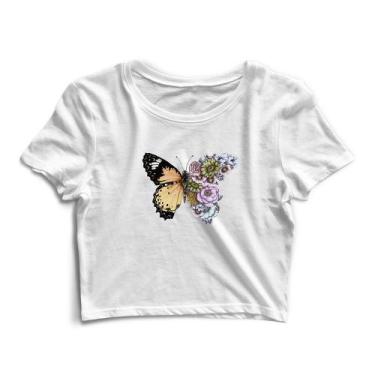 Imagem de Blusa Blusinha Cropped Tshirt Camiseta Feminina Borboleta Flores - Gou