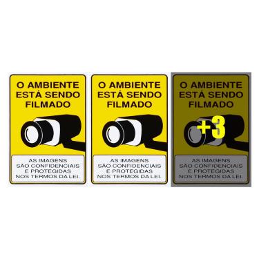 Imagem de Combo 6 Placas De Sinalização O Ambiente Está Sendo Filmado 15x20 Acesso - P-25/1 F9e