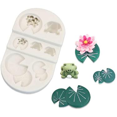 Imagem de Xidmold Molde de silicone Frog Lily Pad Sugarcraft Molde de fondant de folha de lótus moldes de doces de chocolate bolo cupcake decoração molde de cozimento DIY polímero argila artesanato molde de resina