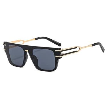 Imagem de Óculos de sol quadrados pequenos exclusivos de uma peça para mulheres moda óculos de sol gradiente preto masculino óculos de liga vintage, ouro todo cinza, tamanho único