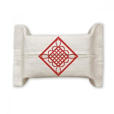 Imagem de Bolsa de linho de algodão com recorte de papel para lenços faciais com nó chinês vermelho diamante