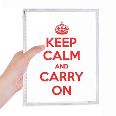 Imagem de Caderno vermelho com citação Keep Calm And Carry On com folhas soltas para diário recarregável