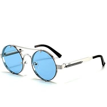 Imagem de Óculos de Sol Unissex Redondo Steampunk Moda Vintage Retro GCV Polarizados com Proteção Uv400 (C1)