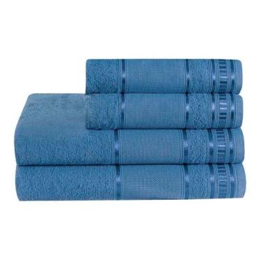 Imagem de Jogo De Toalha De Banho 4 Peças Linha Premium Jeans Azul - Casa Com Am