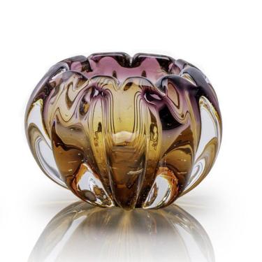 Imagem de Vaso Em Cristal Murano Lilás E Âmbar - São Marcos 15Cm
