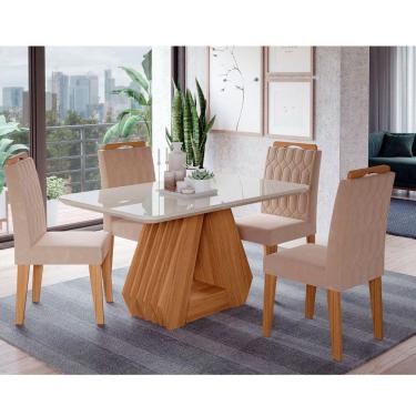 Imagem de Conjunto Sala de Jantar Mesa Tampo de Vidro/MDF Ágata 4 Cadeiras Paola Cimol - Nature/Off White/Nude i