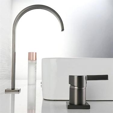 Imagem de Torneira da bacia de ouro escovado Dois furos Gun Grey torneira da pia do banheiro giratória, Gun Grey