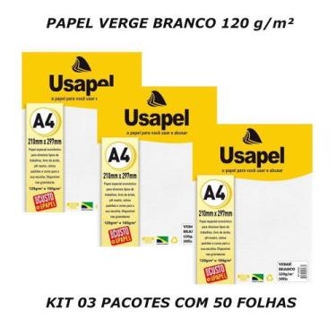 Imagem de Papel Verge A4 Branco 120G 50 Folhas Usapel - Kit 03 Pacotes