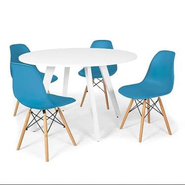 Imagem de Conjunto Mesa de Jantar Redonda Amanda Branca 120cm com 4 Cadeiras Eames Eiffel - Turquesa