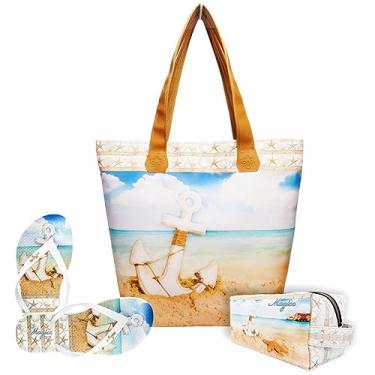 Imagem de Kit Praia Feminino Âncora com Bolsa, Necessaire e Chinelo, Magicc