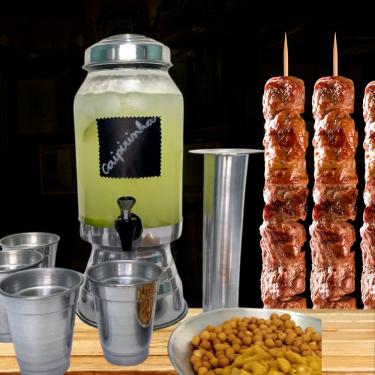 Imagem de kit caipirinha dispenser para servir com 4 copos 1 porta gelo e petisqueira de alumínio