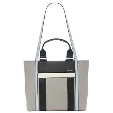 Imagem de Calvin Klein Bolsa feminina Sol Box – 2 em 1, couro vegano, 5 bolsos, Pedra/Branco Multi, One Size