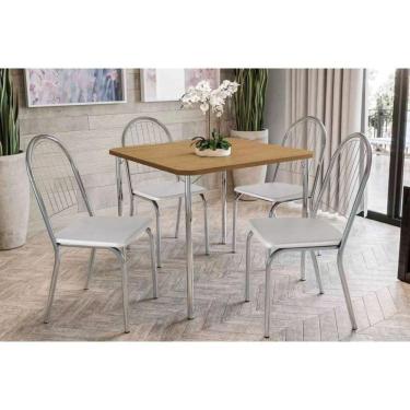 Imagem de Sala de Jantar Completa Elba C/ Tampo 90cm + 4 Cadeiras Noruega Cromado Courano Branco