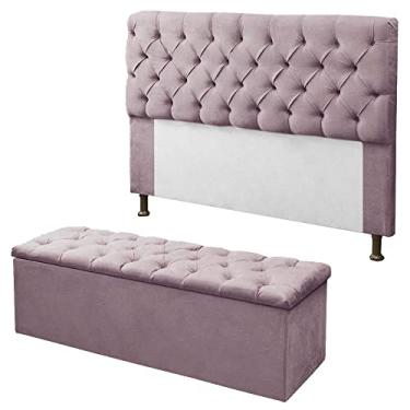Imagem de Kit Cabeceira + Calçadeira Baú Mirage Casal 140cm Suede Rosê - DL Decor