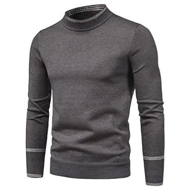 Imagem de Jaqueta masculina de inverno suéter sólido gola rolê masculina meio pulôver de malha suéter masculino suéteres pulôveres, Cinza, G