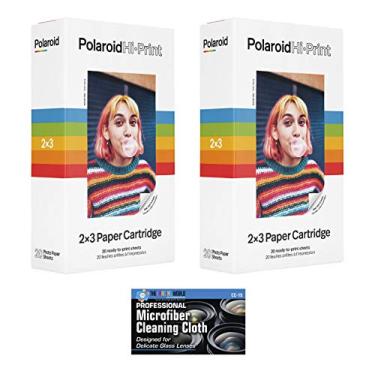 Imagem de Cartuchos de papel Polaroid Hi-Print 2 x 7 cm – 2 pacotes, 40 folhas – com pano de limpeza de microfibra