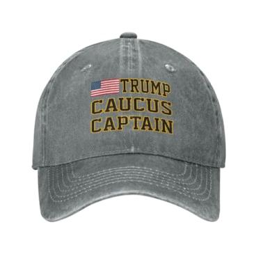Imagem de Boné vintage Trump Caucus Capitão boné de beisebol clássico chapéu estruturado lavado para mulheres boné de caminhoneiro ajustável algodão cinza, Cinza, G