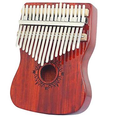 Imagem de Piano de dedo Kalimba de 17 teclas Mbira amante de música iniciante piano de polegar com kit de aprendizagem e martelo de afinação pandeireta, material de madeira vermelha, instrumento de percussão 18
