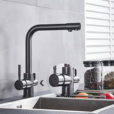Imagem de Torneira de cozinha de água pura de latão preto e branco alça dupla água potável quente e fria filtro de 3 vias torneiras misturadoras de cozinha, bronze preto, A, 1