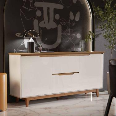 Imagem de Aparador Buffet Sala Flow 2 Portas 2 Gavetas com Pés de Madeira OffWhite com Freijó - Rede Móveis
