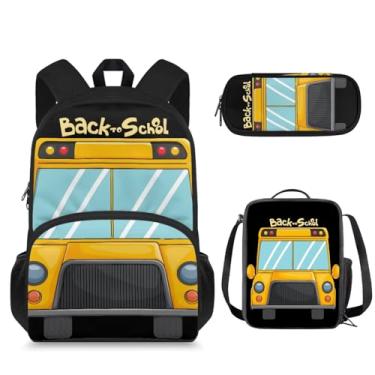 Imagem de Kathyboom Conjunto de 3 mochilas escolares de ônibus escolar para meninas e meninos, estojo de lápis de grande capacidade, lancheira com isolamento térmico, mochila escolar para pré-escola e ensino
