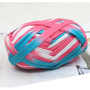 Imagem de 1 peça camiseta colorida fio de tricô tecido de crochê para arte de tecido de malha DIY (#49 rosa e azul)