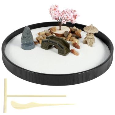 Imagem de Kit de jardim zen, kit de jardim zen japonês, conjunto de areia zen faça você mesmo, mini decoração zen de mesa, jardim engraçado meditação areia zen, bonsai artificial bandeja de areia zen kit de jog