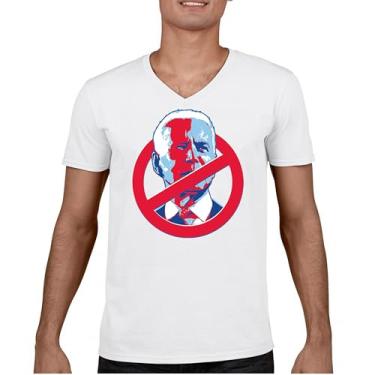 Imagem de Camiseta No Biden gola V Anti Sleepy Joe Republican President Pro Trump 2024 MAGA FJB Lets Go Brandon Deplorable Tee, Branco, GG