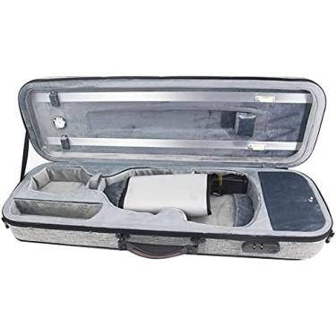 Imagem de Estojo para violino de tamanho completo 4/4, sacos rígidos oblongos para violino com higrômetro embutido, alças de transporte portáteis leves, cinza