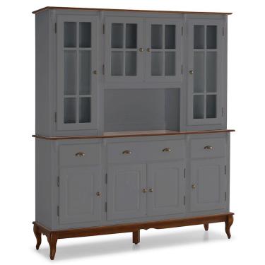 Imagem de Cristaleira Arca e Oratório Hannover 8 Portas 3 Gavetas com Nicho e Pés Luiz XV- Cinza/Imbuia