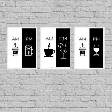 Imagem de Kit 3 Quadros Café Bebidas Alcóolicas- Am Pm 45X34Cm
