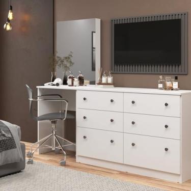 Imagem de Cômoda Penteadeira 6 Gavetas e Espelho Maite Yescasa Branco