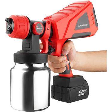 Imagem de Pulverizador de tinta, pulverizador de tinta sem fio 24V 600W, com 3 bicos e 3 padrões de pulverização e 2 baterias de íons de lítio 4,0A, pistola de pulverização HVLP, recipiente de 1000ml,