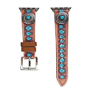 Imagem de Wonderent Western Watchband para Apple Watch tamanho 38 mm, 40 mm, 41 mm, 42 mm, 44 mm, 45 mm e séries 8, 7, 6, 5, 4 e SE (42/44/45 MM, OVAL CONCHO)