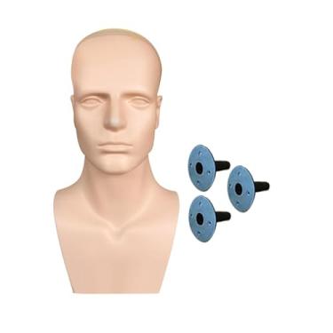 Imagem de menolana Cabeça de manequim masculino com ombros peruca suporte de exibição cabeça modelo manequim cabeça treinamento cabeça para máscara peruca colar óculos, Pele 3 Capa Inferior
