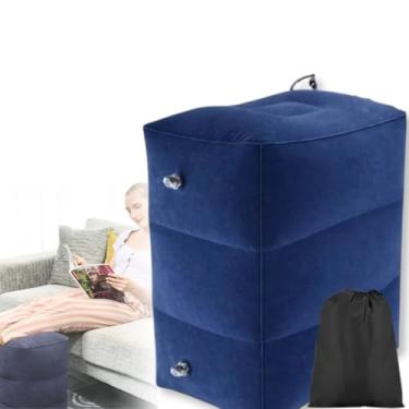 Imagem de Apoio Suporte Descanso para Pés Inflável Travesseiro Para Descanso de Pé Descanso De Perna com Altura Ajustável Viagem Escritório Almofada 3 Níveis Ergonômico Suporte Massagem Sob a Mesa Azul