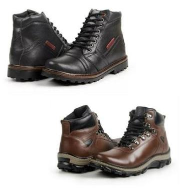 Imagem de Bota Masculina Coturno Cadarço Tratorada Confortável Kit 2-Masculino