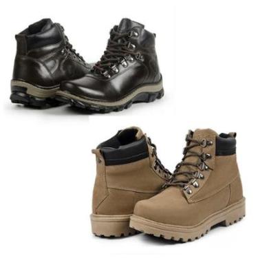 Imagem de Bota Masculina Coturno Couro Acolchoada Cano Curto Kit 2-Masculino