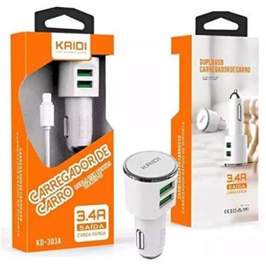 Imagem de Carregador Veicular Kaidi Original 3.4A 2 Usb Compatível com Iphone - 